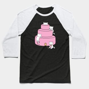 Cute cats climbing on a pink happy birhtday cake Baseball T-Shirt